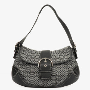 Coach Grey/Black Leather Canvas Soho Buckle Flap Shoulder Bag