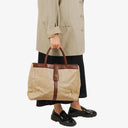 Chanel Beige Linen And Brown Leather Tote Bag