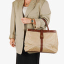 Chanel Beige Linen And Brown Leather Tote Bag