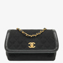 Chanel Vintage Small Single Flap In Black Quilted Jersey And Leather With 24K Gold-Plated Hardware