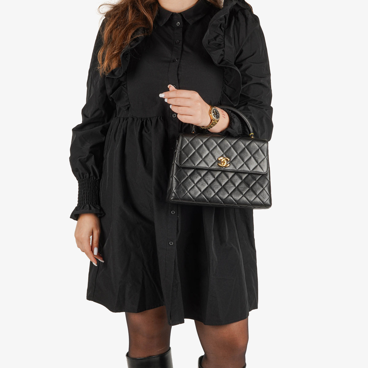 Chanel Kelly Top Handle Black Quilted Lambskin Bag