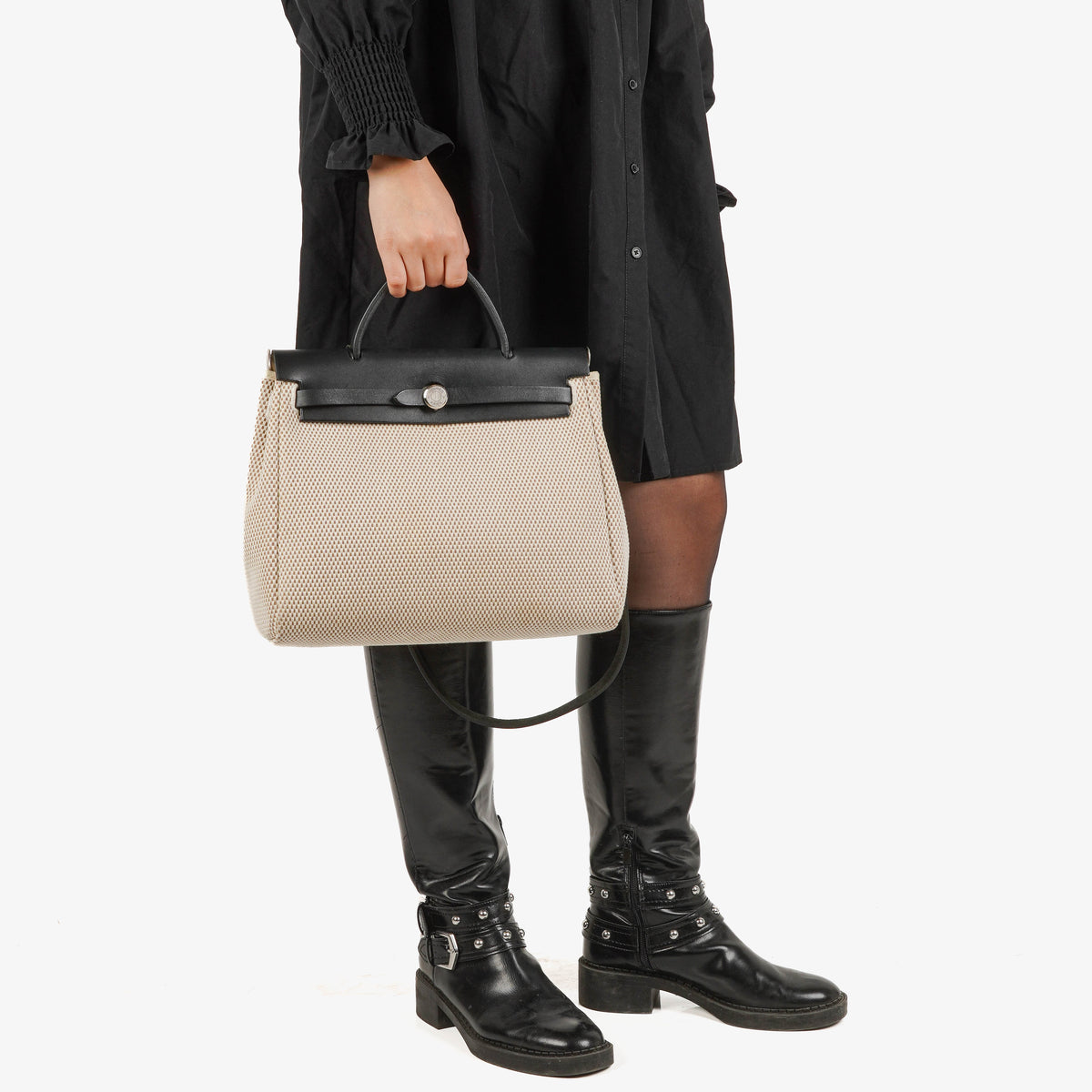 Hermes Herbag PM Vache Hunter Criss Viking 30 Noir 2 Way Bag Palladium Hardware
