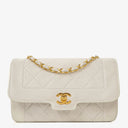 Chanel Diana White Quilted Lambskin Vintage Small Flap Bag With 24K Gold-Plated Hardware
