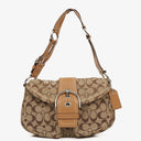 Coach Beige Leather Canvas Soho Buckle Flap Shoulder Bag