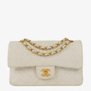 Chanel Small Classic Vintage Double Flap Bag White Quilted Lambskin 24K Gold-Plated Hardware