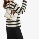 Gucci Liten Sylvie Web Rand Flik Axelväska Elfenben Off White Kalvskinn