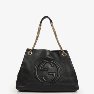 Gucci Black Pebbled Leather Soho Chain Tote Bag