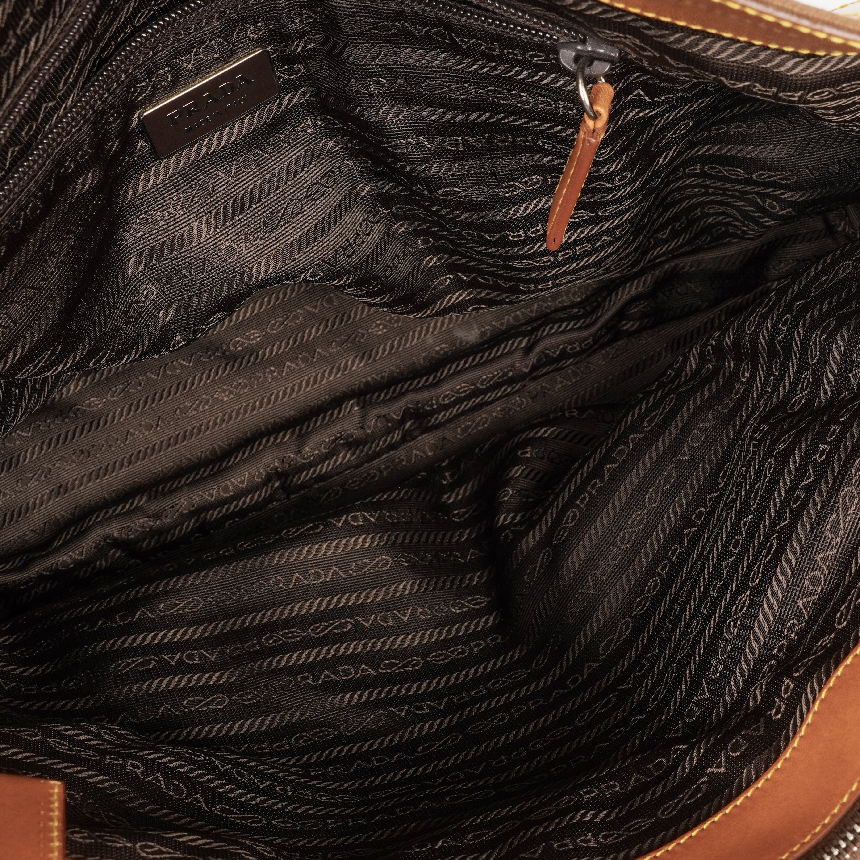 Prada Brown Canvas and Leather Soft Bag
