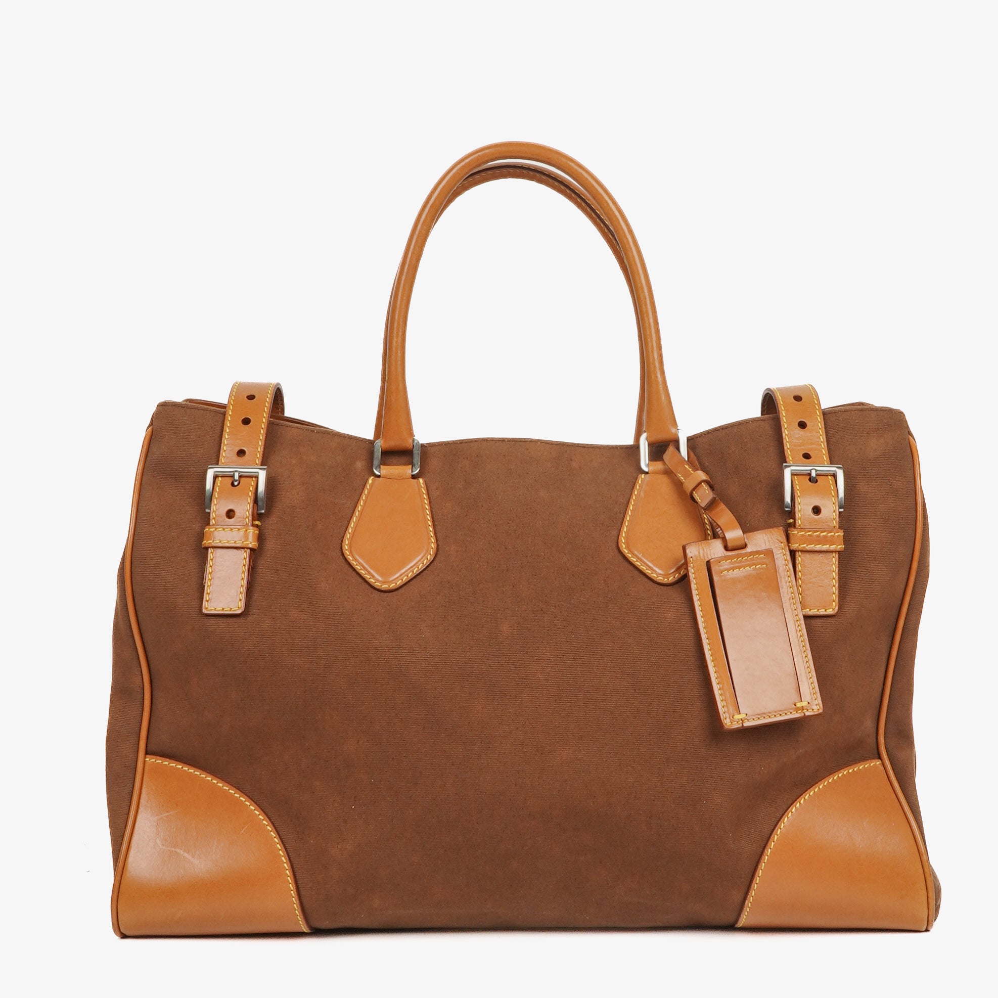 Prada Brown Canvas and Leather Soft Bag