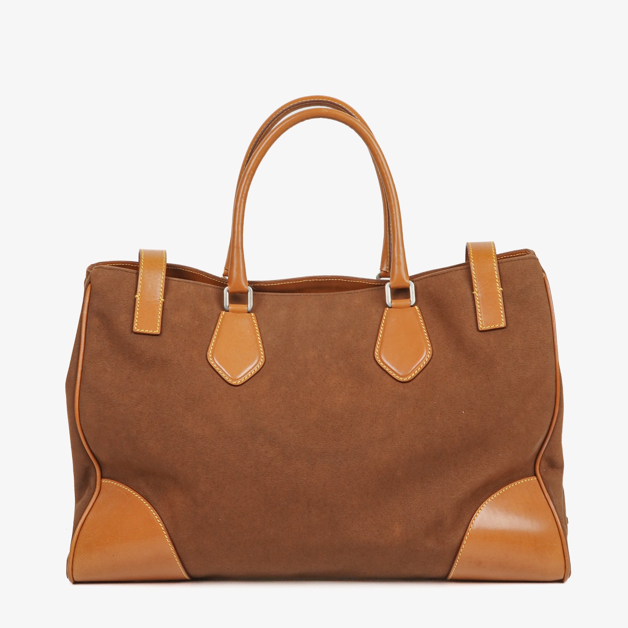 Prada Brown Canvas and Leather Soft Bag
