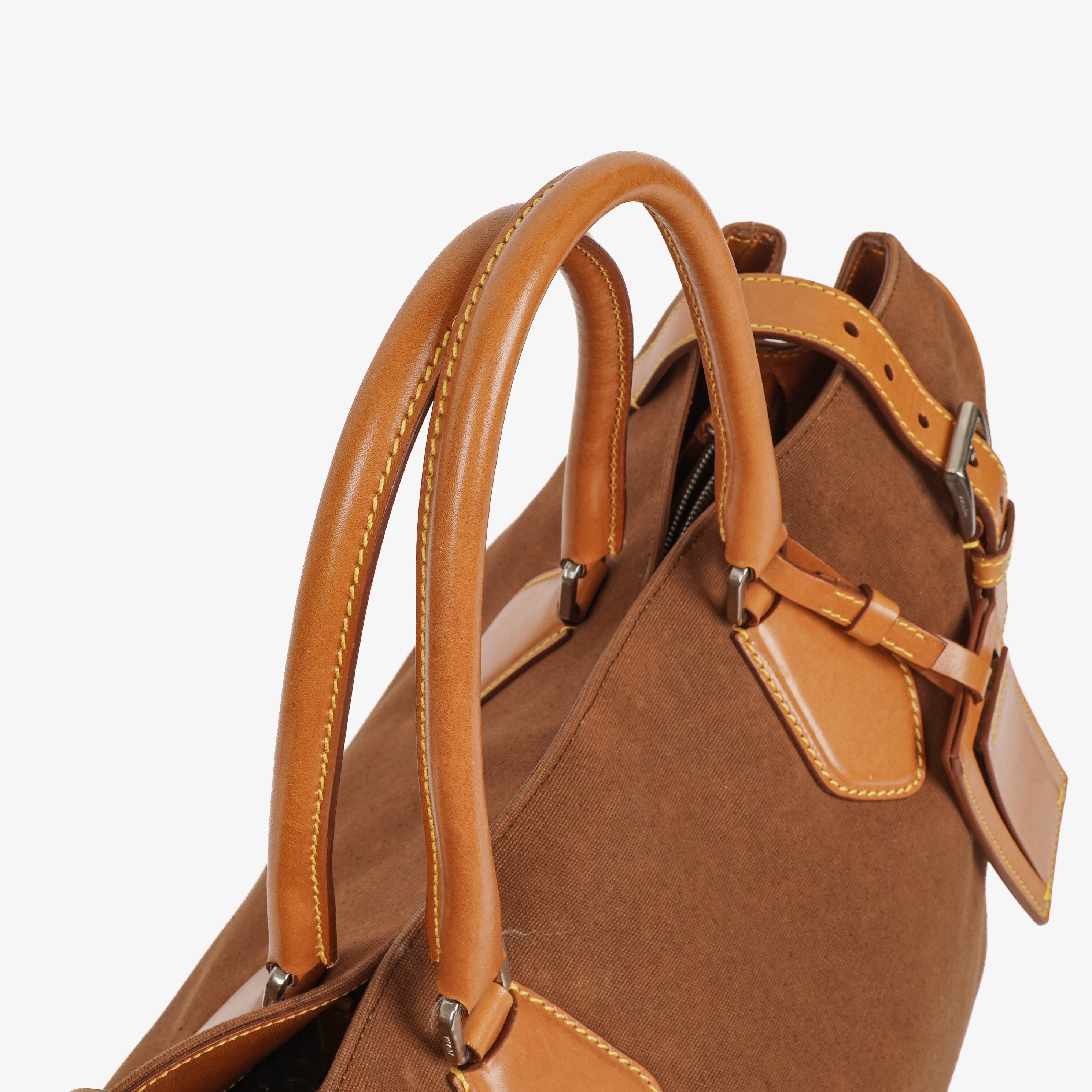 Prada Brown Canvas and Leather Soft Bag