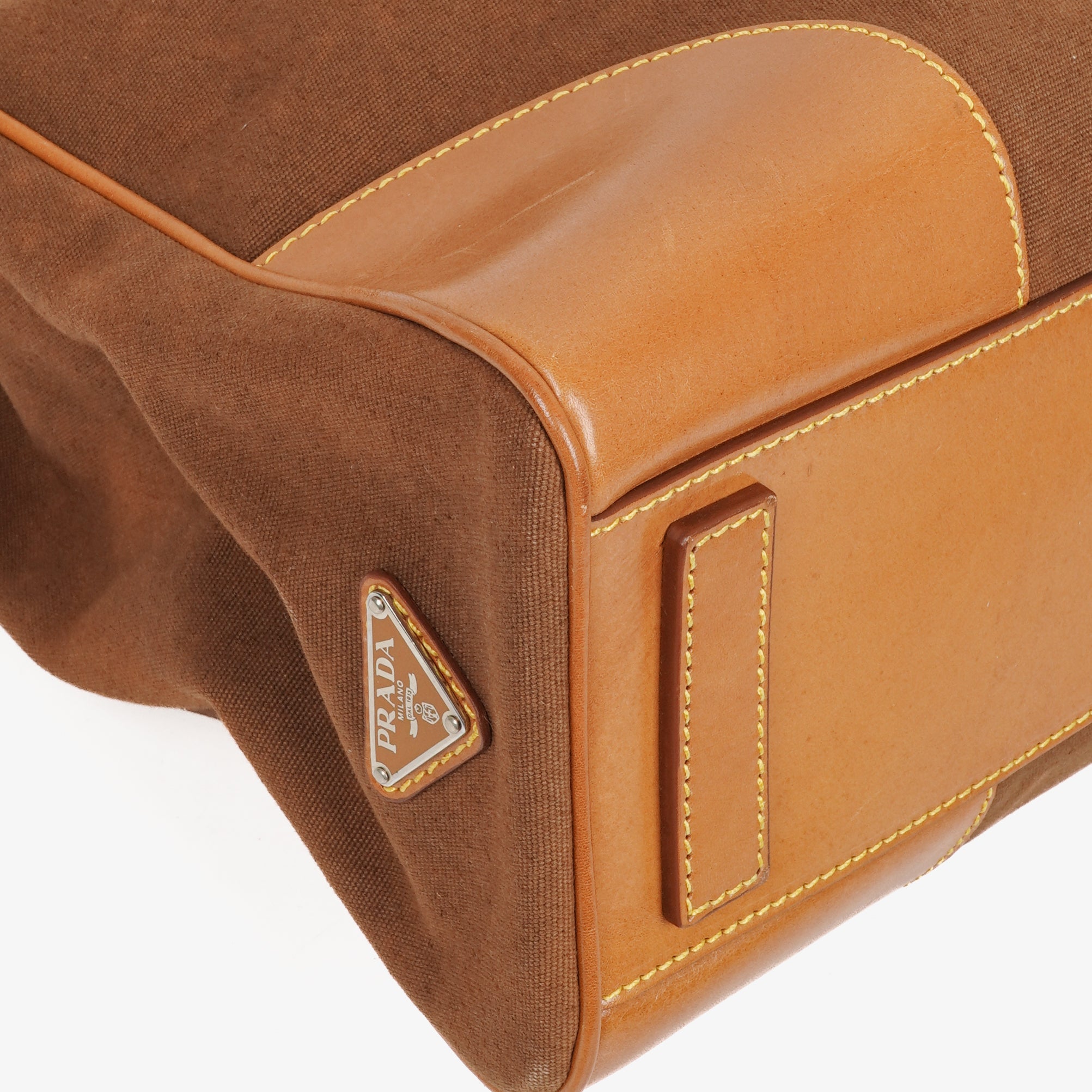 Prada Brown Canvas and Leather Soft Bag