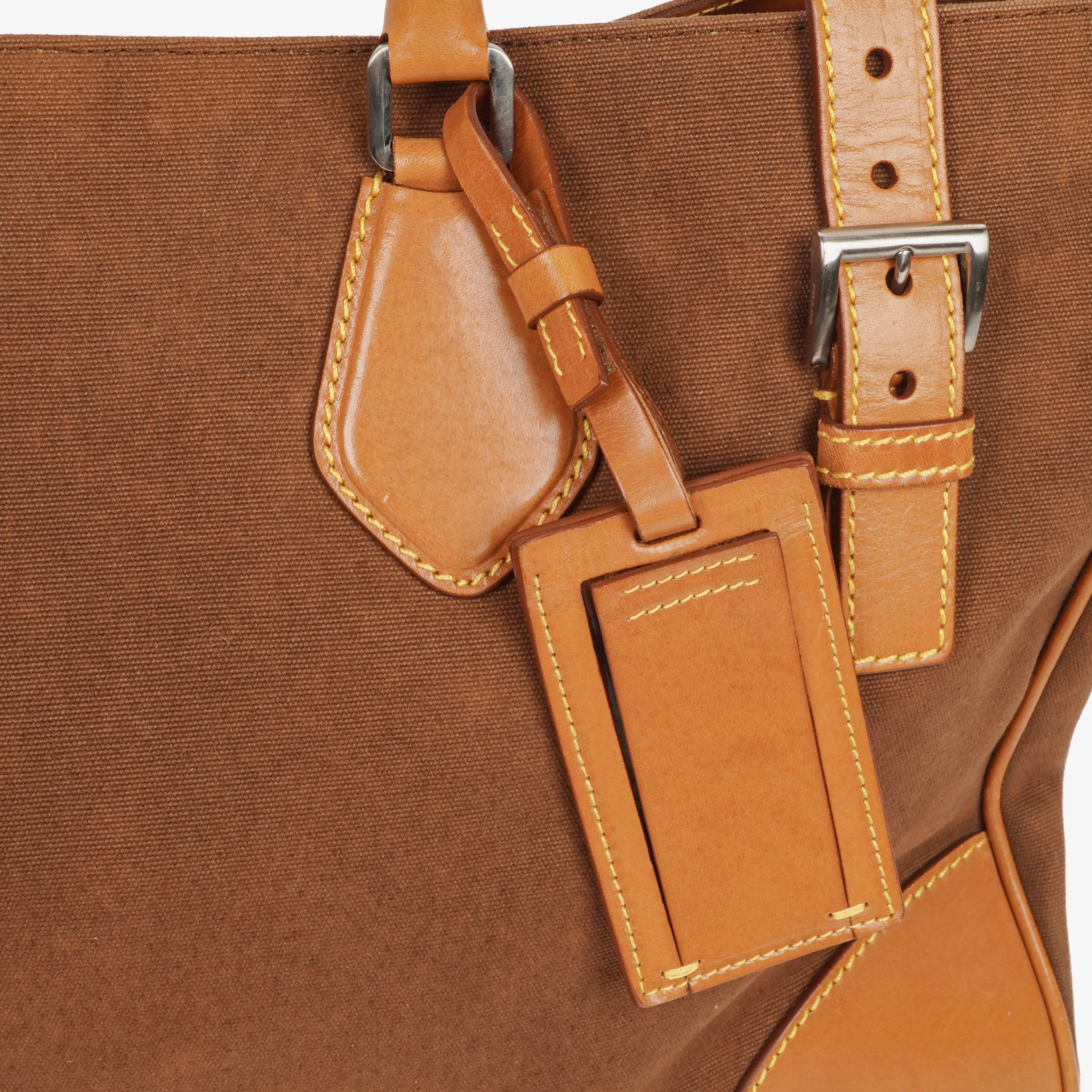 Prada Brown Canvas and Leather Soft Bag
