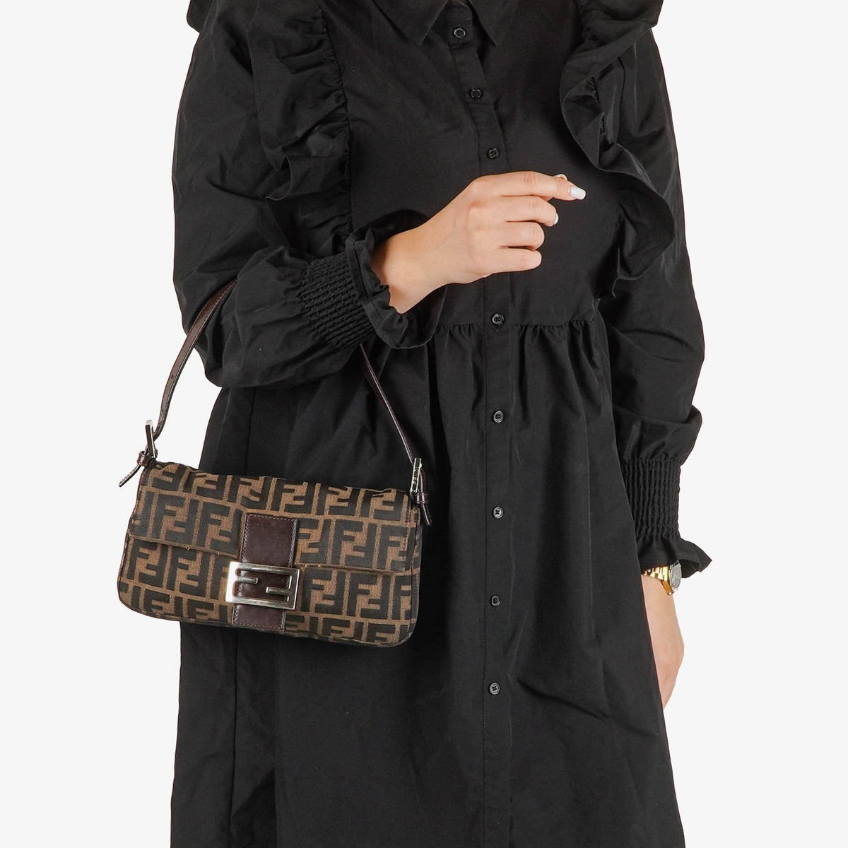 Fendi Zucca Baguette FF Shoulder Bag Brown