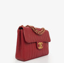 Chanel Red Lambskin Vertical Quilted Jumbo Single Flap