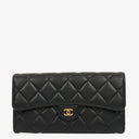 Chanel Lambskin Quilted Large Gusset Flap Wallet Black