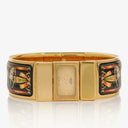 Hermes Black Equestrian Enamel and Gold Plated Loquet Bangle Quartz Watch L01.100