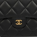 Chanel Lambskin Quilted Large Gusset Flap Wallet Black