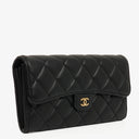 Chanel Lambskin Quilted Large Gusset Flap Wallet Black