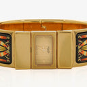 Hermes Black Equestrian Enamel and Gold Plated Loquet Bangle Quartz Watch L01.100