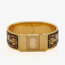 Hermes Black Equestrian Enamel and Gold Plated Loquet Bangle Quartz Watch L01.100