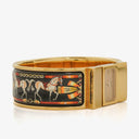 Hermes Black Equestrian Enamel and Gold Plated Loquet Bangle Quartz Watch L01.100