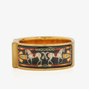 Hermes Black Equestrian Enamel and Gold Plated Loquet Bangle Quartz Watch L01.100