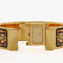 Hermes Black Equestrian Enamel and Gold Plated Loquet Bangle Quartz Watch L01.100