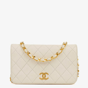 Chanel Classic Full Flap Bag White Quilted Leather 24K Gold-Plated Hardware