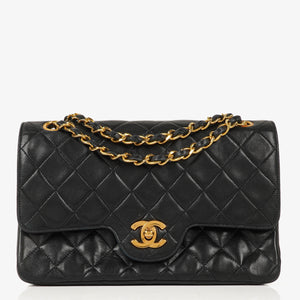 Chanel Vintage Small Classic Double Flap Bag Black Quilted Lambskin &nbsp;24K Gold-Plated Hardware