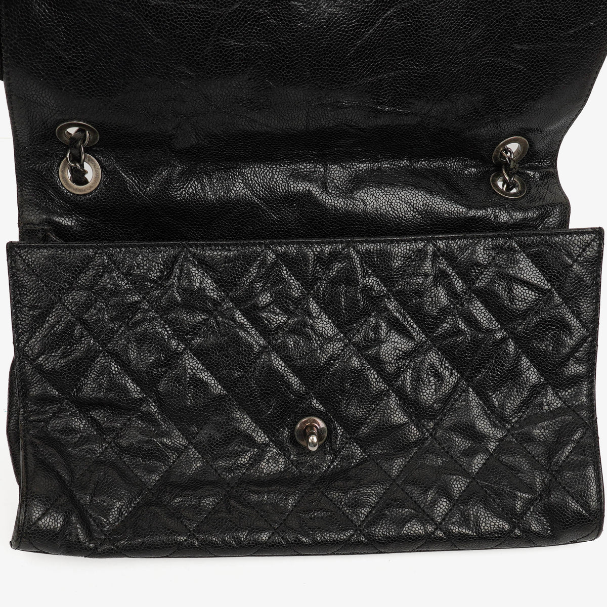 Chanel Black Quilted Crumpled Grained Calfskin Jumbo CC Crave Flap Bag