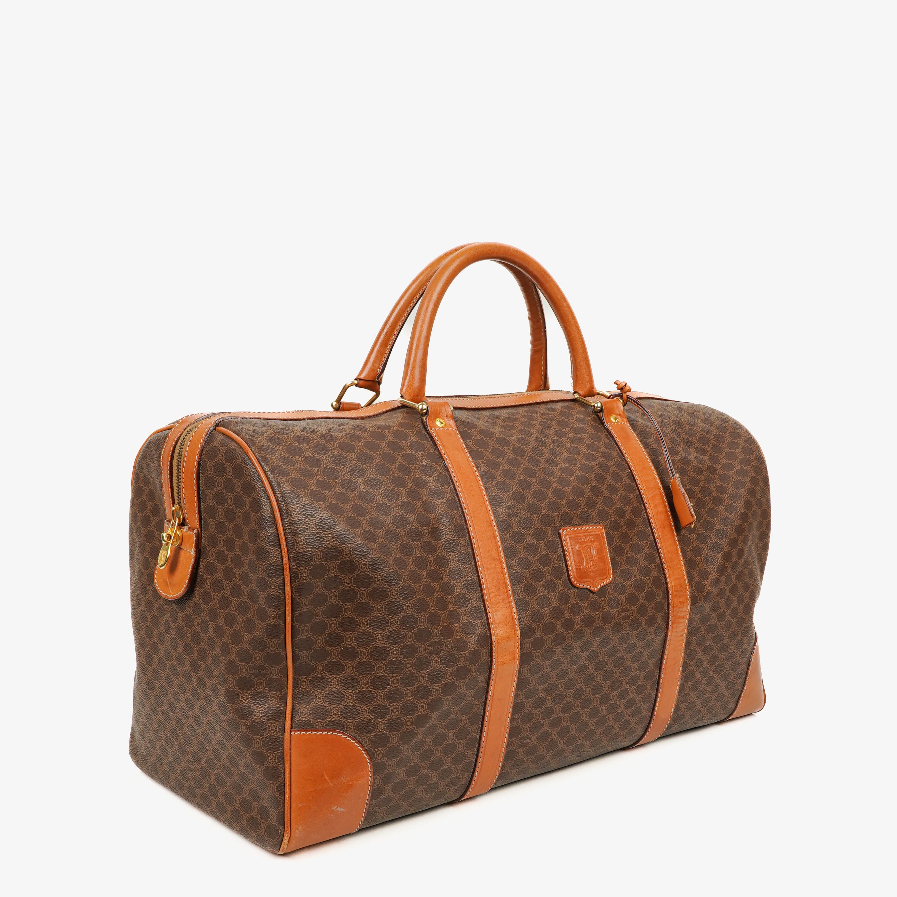 Celine Vintage Macadam Triomphe Brown Travel Bag