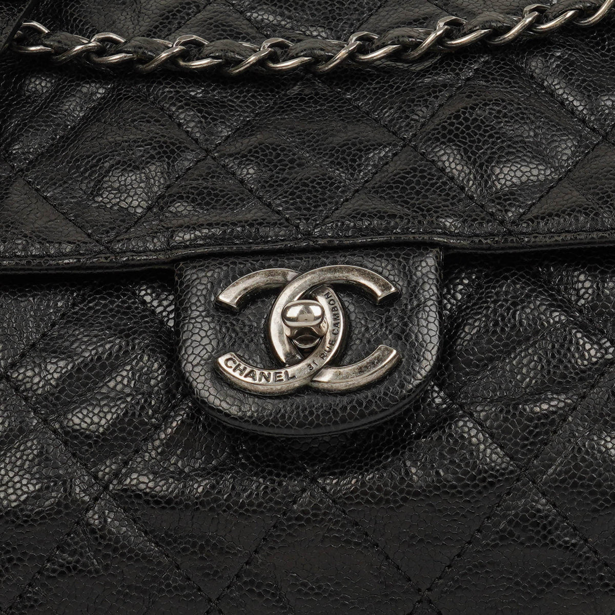 Chanel Black Quilted Crumpled Grained Calfskin Jumbo CC Crave Flap Bag