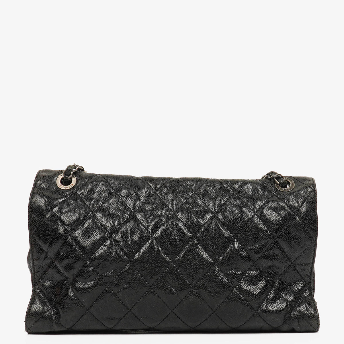 Chanel Black Quilted Crumpled Grained Calfskin Jumbo CC Crave Flap Bag
