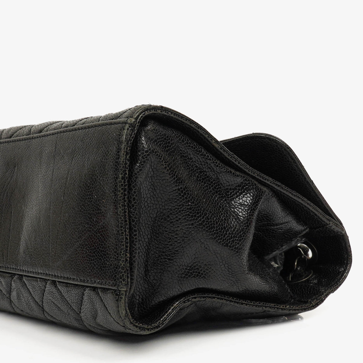 Chanel Black Quilted Crumpled Grained Calfskin Jumbo CC Crave Flap Bag