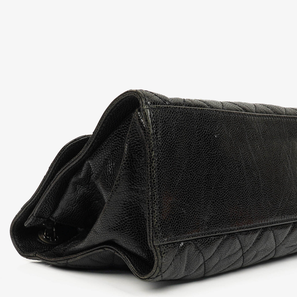 Chanel Black Quilted Crumpled Grained Calfskin Jumbo CC Crave Flap Bag