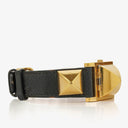 Hermes Medor Black Courchevel Leather Gold Plated Watch With Pyramid Stud Case
