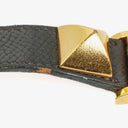 Hermes Medor Black Courchevel Leather Gold Plated Watch With Pyramid Stud Case