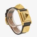 Hermes Medor Black Courchevel Leather Gold Plated Watch With Pyramid Stud Case