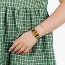 Hermes Medor Black Courchevel Leather Gold Plated Watch With Pyramid Stud Case