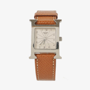 Hermes Heure H 25mm Stainless Steel and Brown Leather Quartz Watch