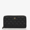 Chanel Black Caviar Quilted Large Gusset Zip Around Wallet