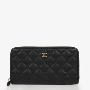 Chanel Black Caviar Quilted Large Gusset Zip Around Wallet