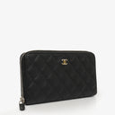 Chanel Black Caviar Quilted Large Gusset Zip Around Wallet