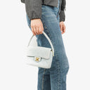 Chanel Vintage Quiltad Mocka Ljusblå Mini Flap-väska