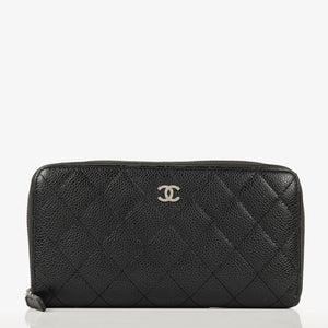 Chanel Large Gusset Zip Around Black Caviar Quilted Wallet