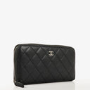 Chanel Large Gusset Zip Around Black Caviar Quilted Wallet