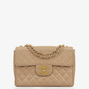 Chanel Jumbo CC Classic Single Flap Maxi Logo Bag Beige Quilted Lambskin 24K Gold-Plated Hardware