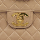 Chanel Jumbo CC Classic Single Flap Maxi Logo Bag Beige Quilted Lambskin 24K Gold-Plated Hardware