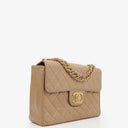 Chanel Jumbo CC Classic Single Flap Maxi Logo Bag Beige Quilted Lambskin 24K Gold-Plated Hardware